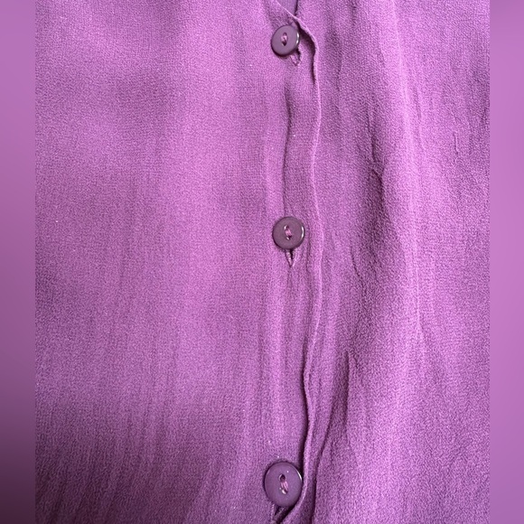VINTAGE Silk Tie-Neck Button Down Blouse in Rich Purple - Picture 8 of 8